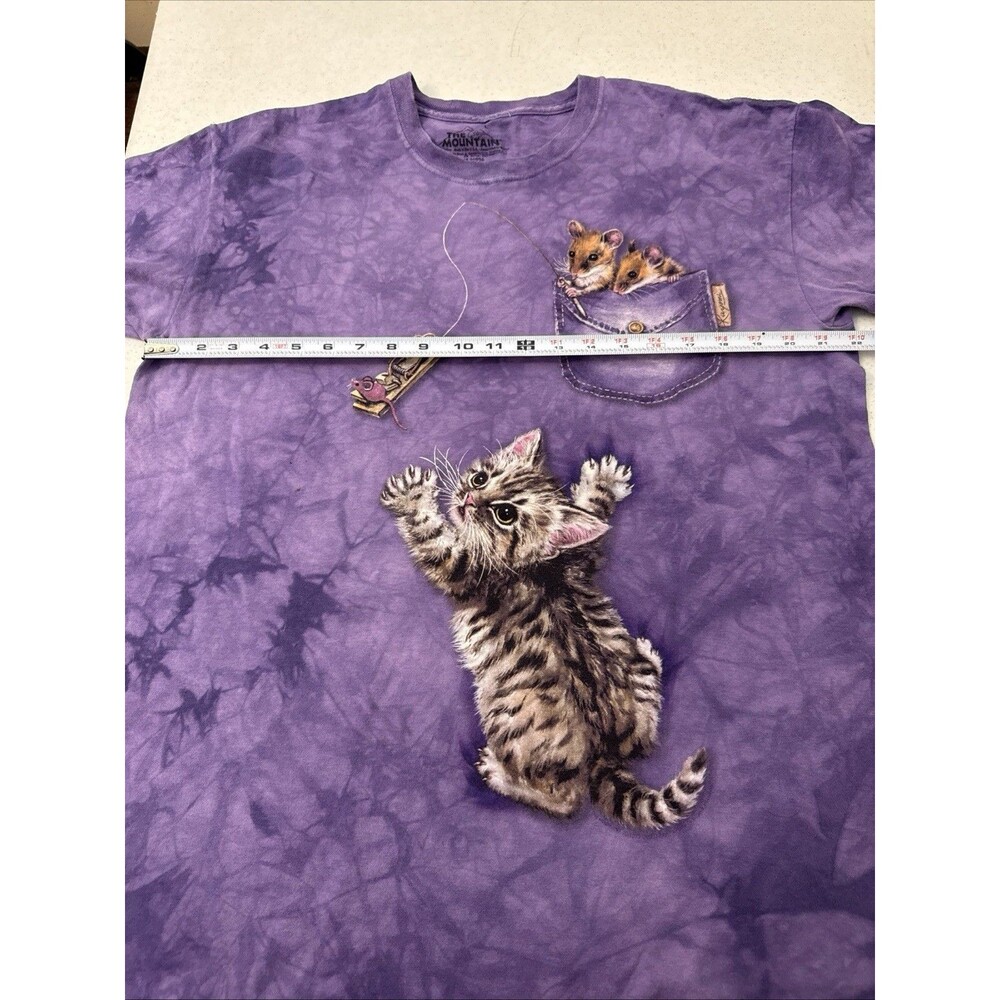 Vintage The Mountain Pocket Mouse w/ Kitten T-Shirt Tie Dye Purple 90s Sz Large - Picture 11 of 16
